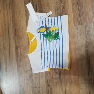 KIDICHIC Yellow White Embroidered Parrot Bird Crop Top Shirt